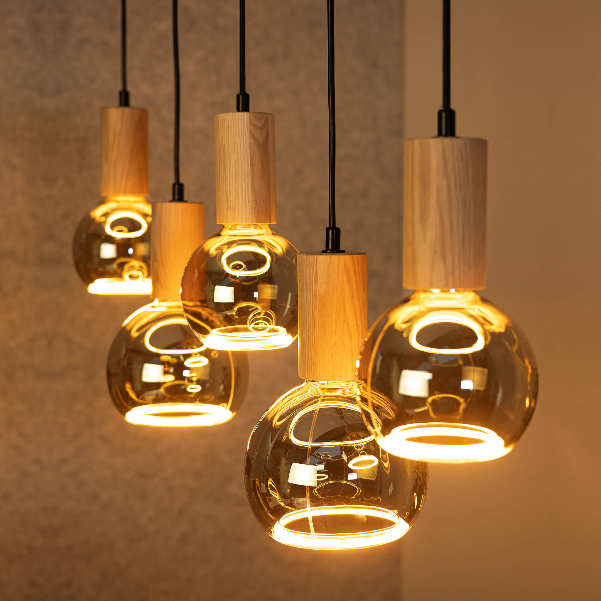 Pendelleuchte FLOW oiled oak wood, 5x E27 | 80324