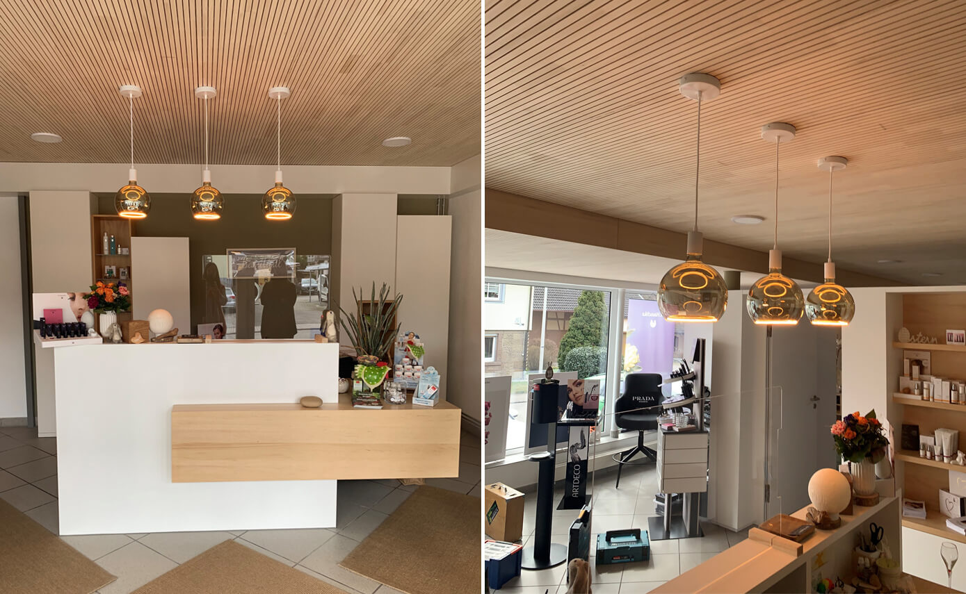 Reference image from the Beauty Pur beauty salon in Sulz-Bergfelden, counter with floating light fittings