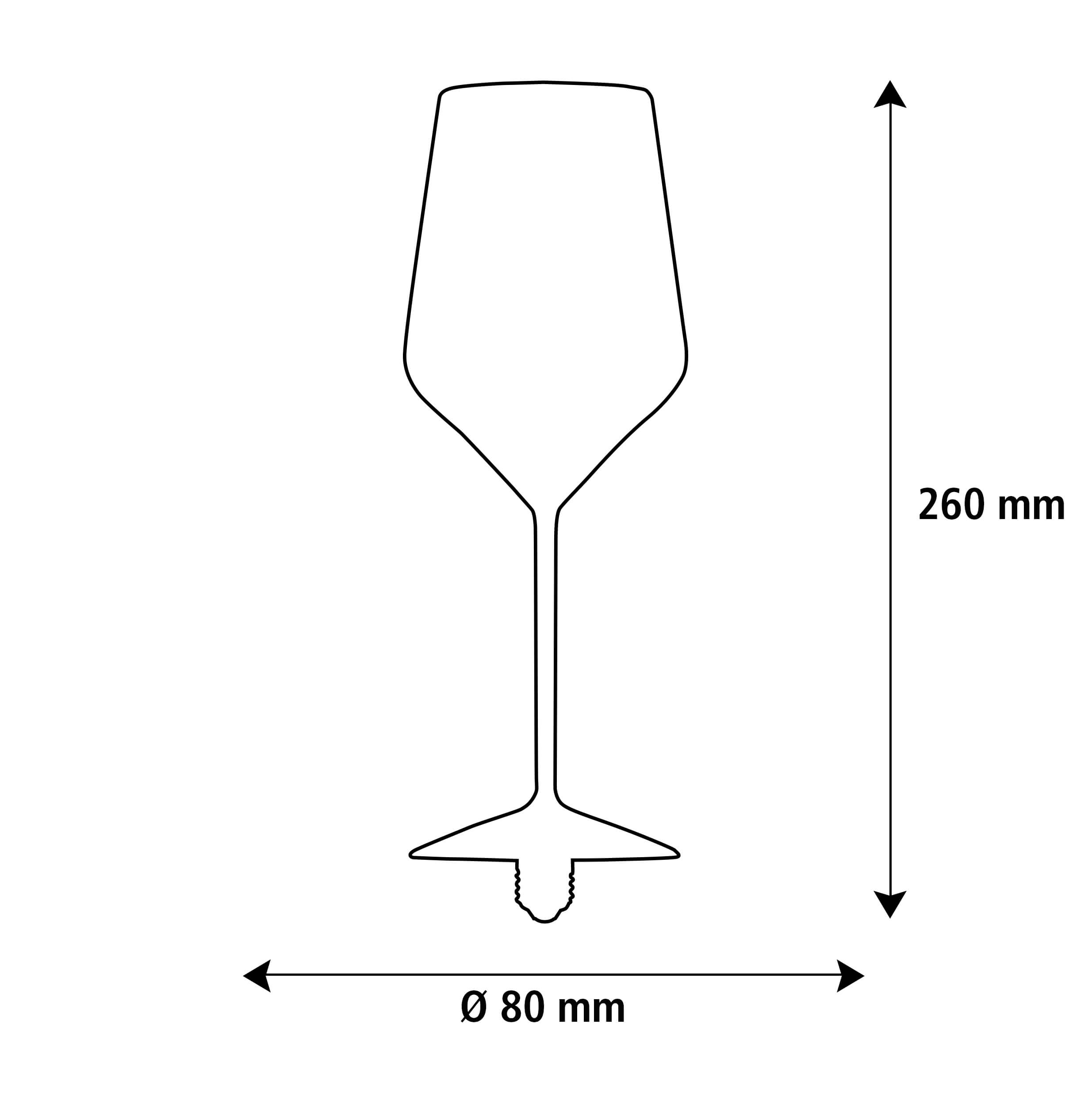 Größenschema | Floating Cup Mini Roséwein | Durchmesser 80 mm | Höhe 260 mm