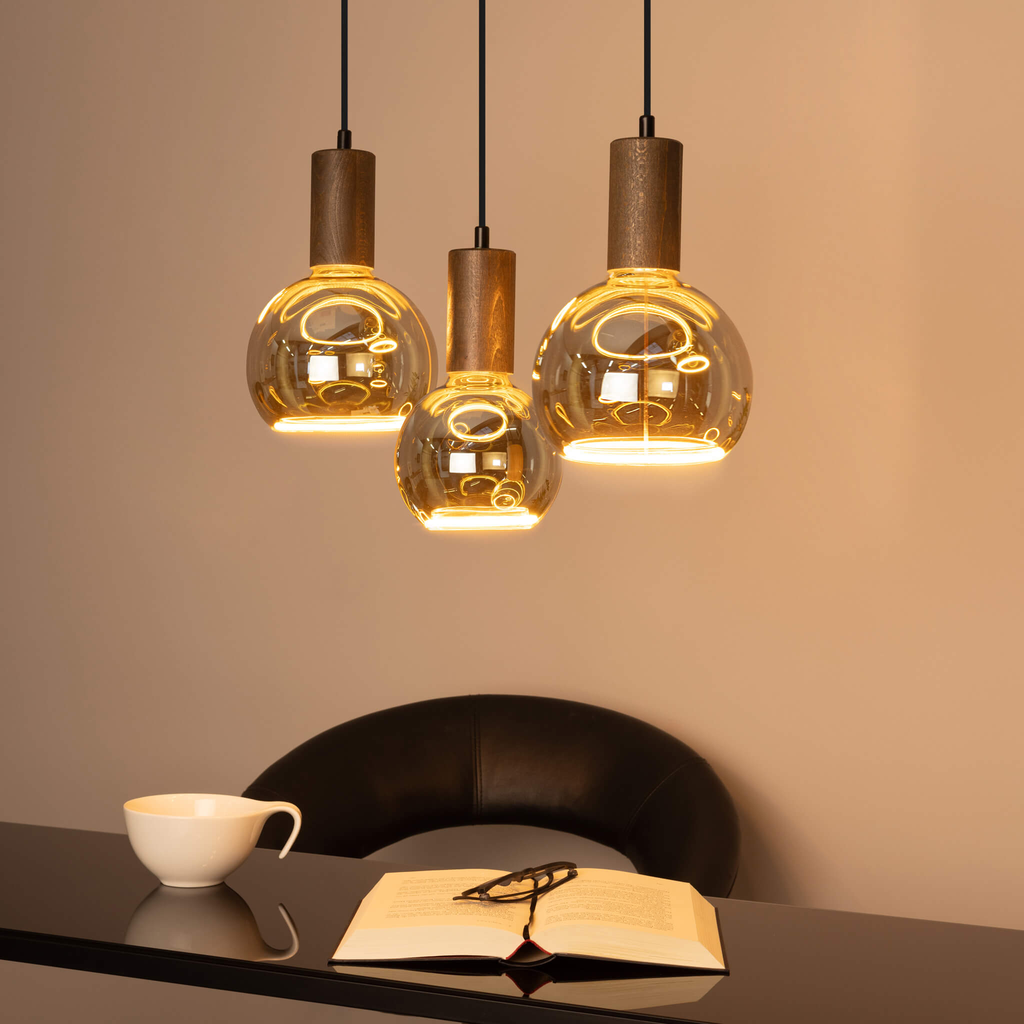 Pendelleuchte FLOW beech wood and walnut finish, 3x E27 | 80323