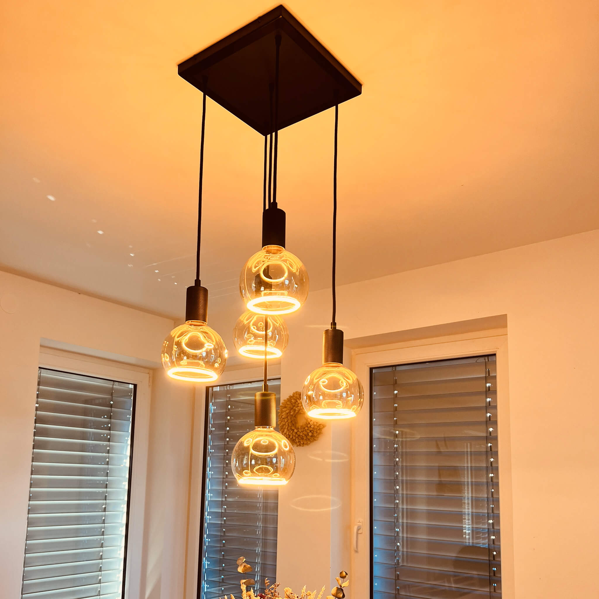Pendelleuchte Madox Square, 5er, schwarz, E27, 70173