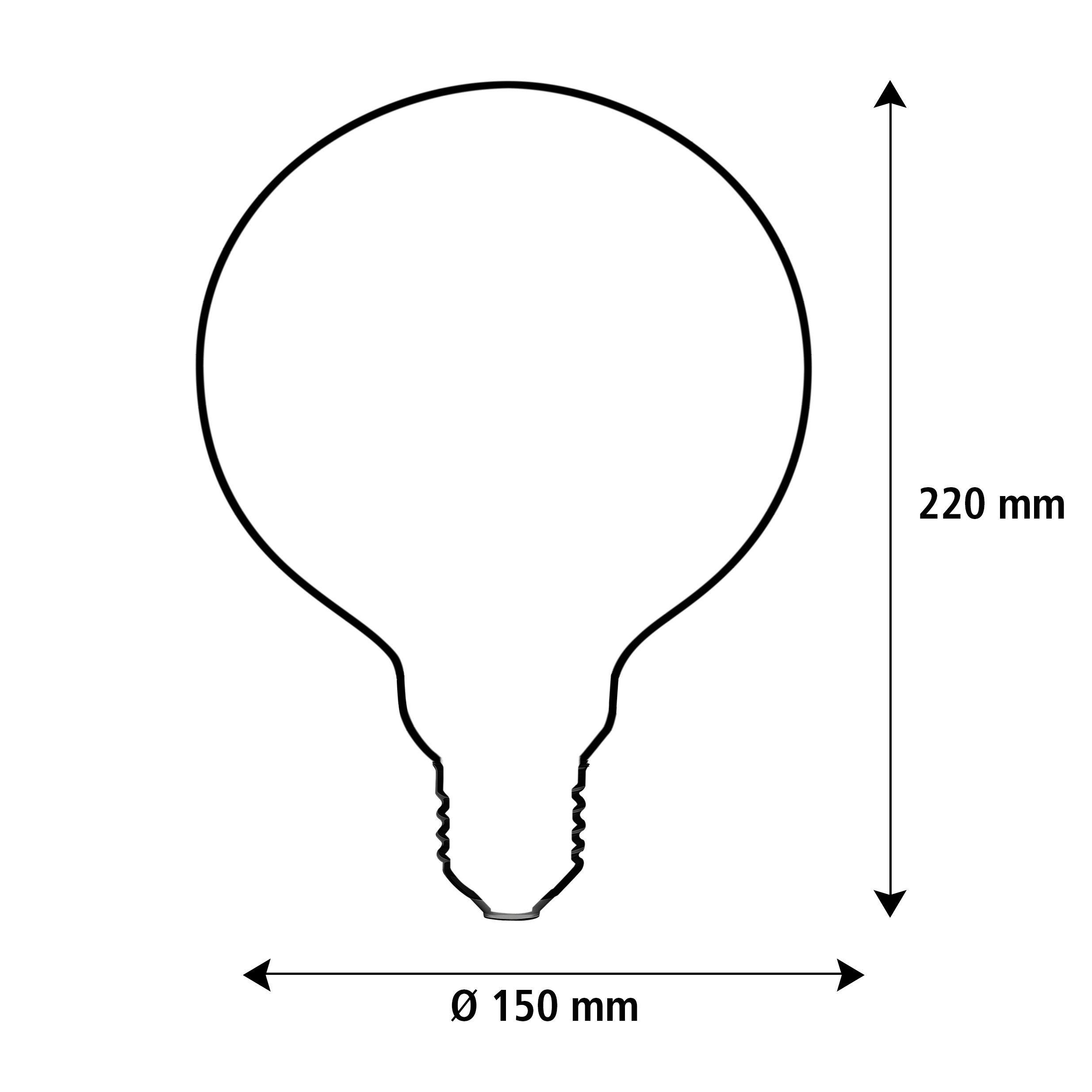 Größenschema Globe: Durchmesser 150 mm, Höhe 220 mm