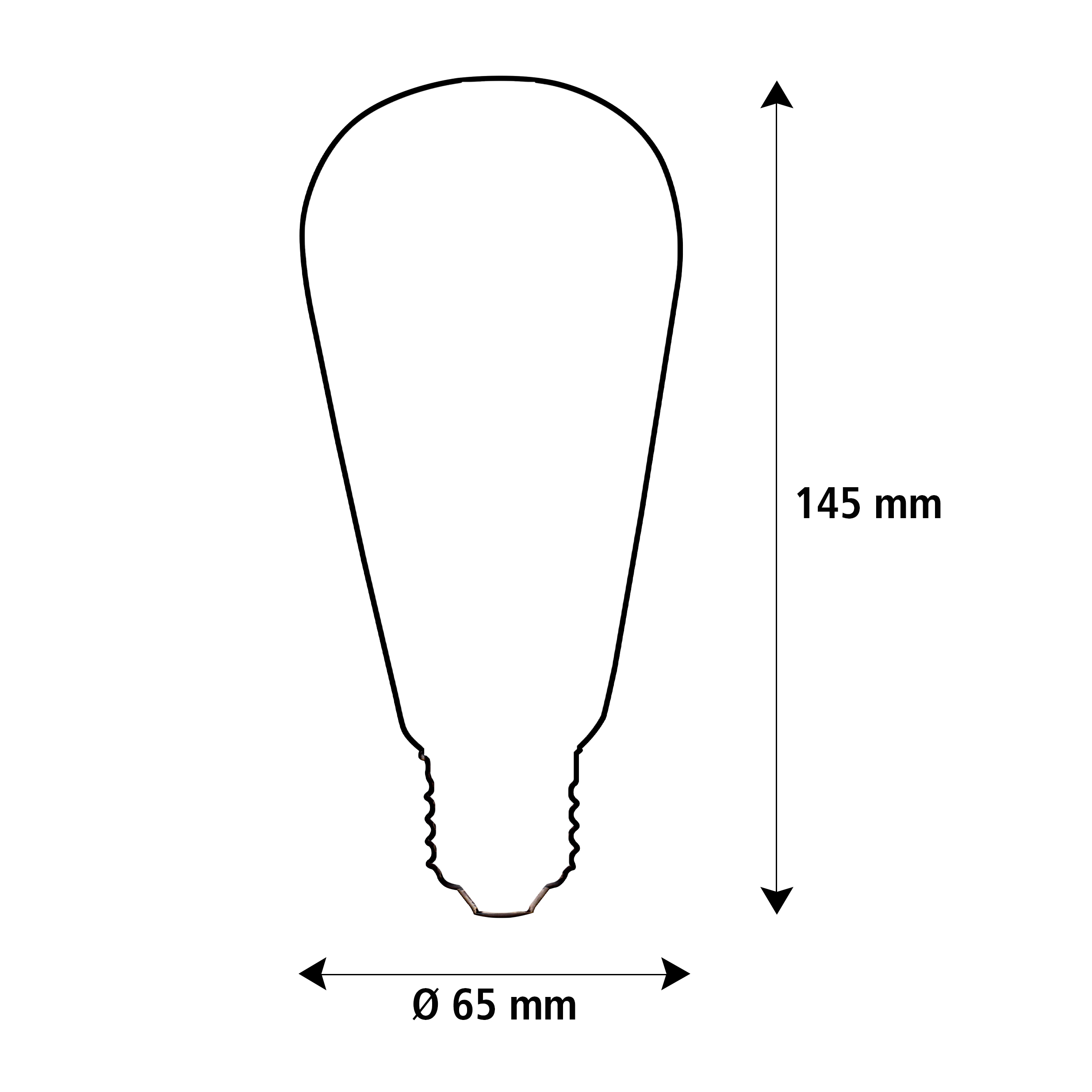 Größenschema Rustika: Durchmesser 65 mm, Höhe 145 mm