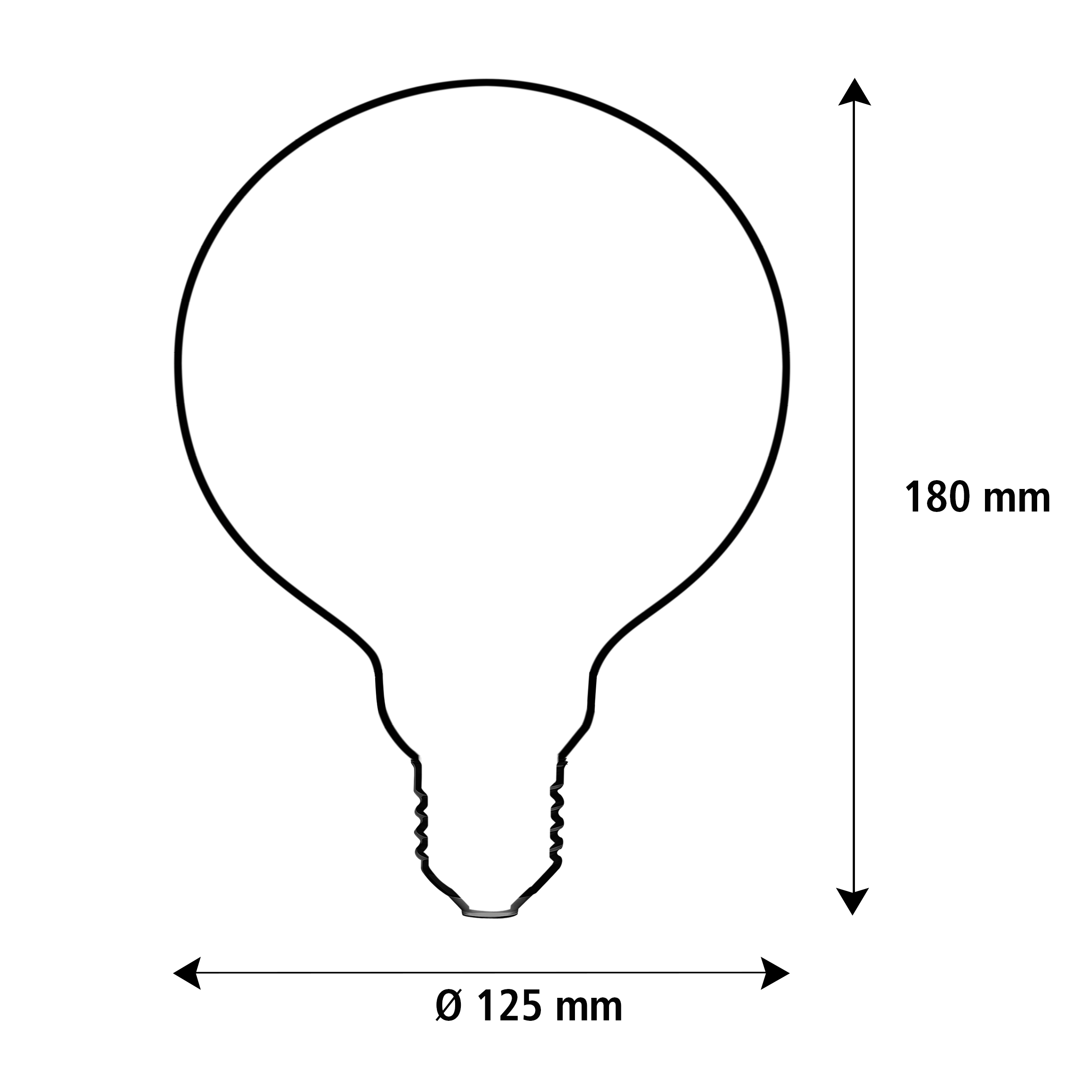 Größenschema Globe: Durchmesser 125 mm, Höhe 180 mm