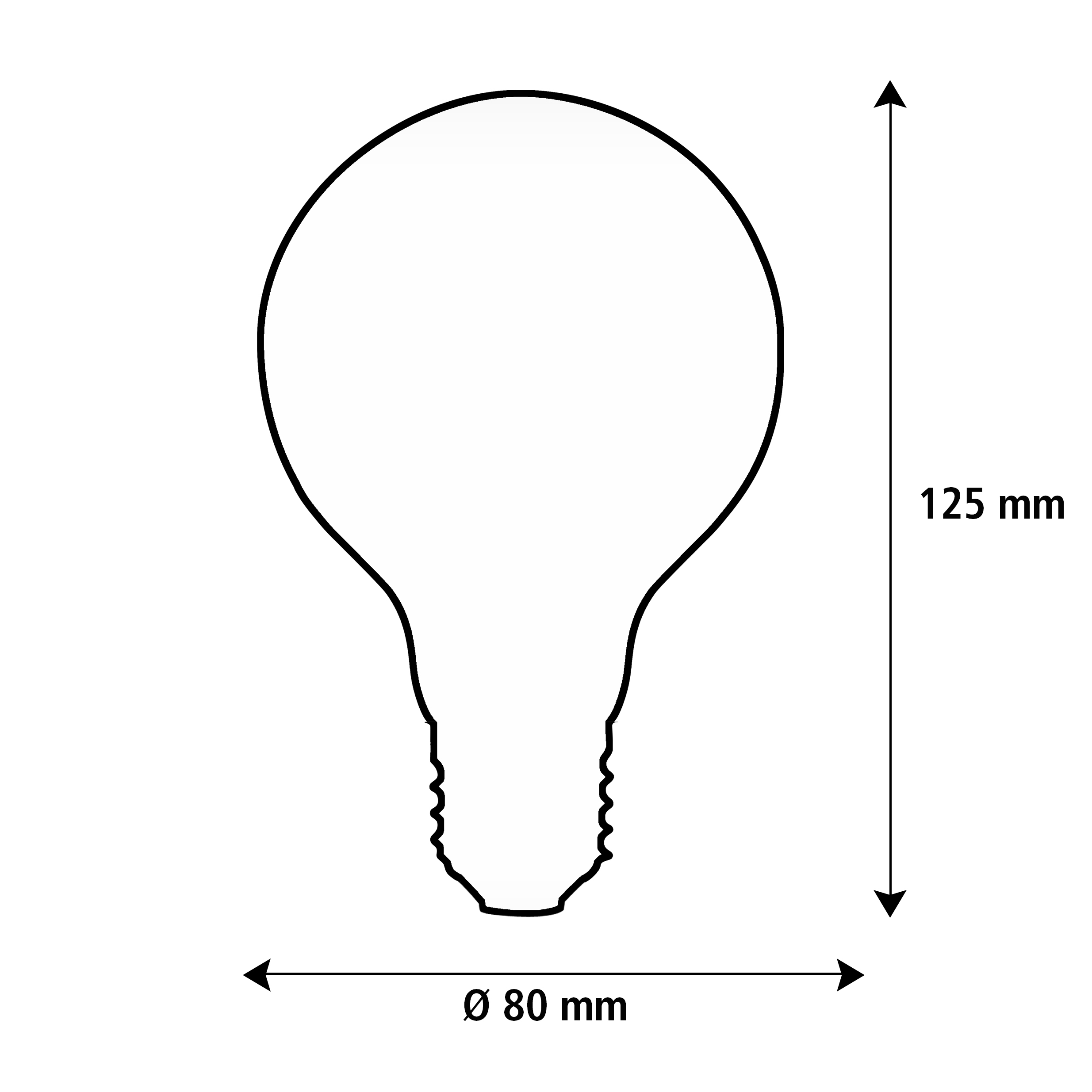 Größenschema Globe: Durchmesser 80 mm, Höhe 125 mm