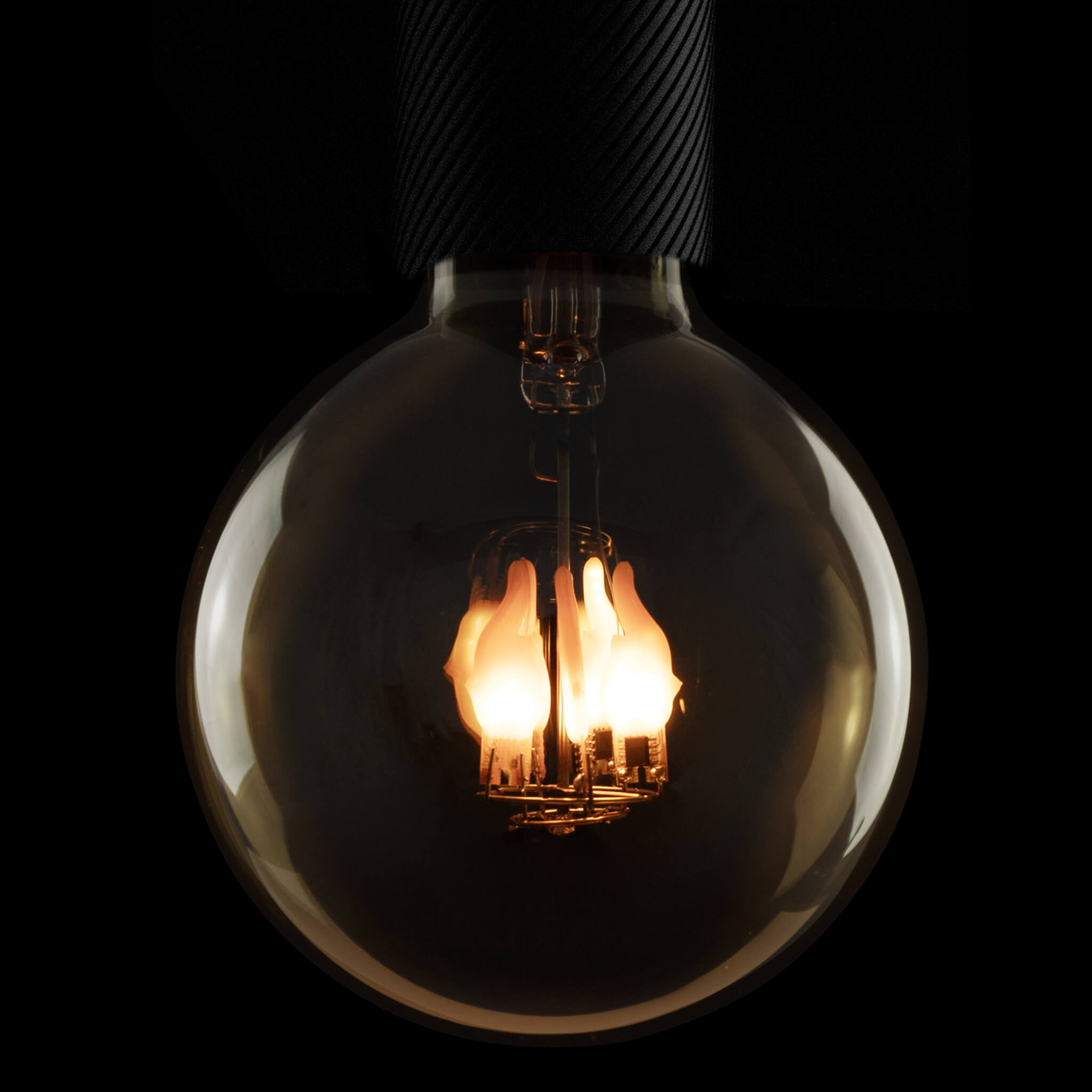 LED Globe 125 Fire Flame down smokey grau