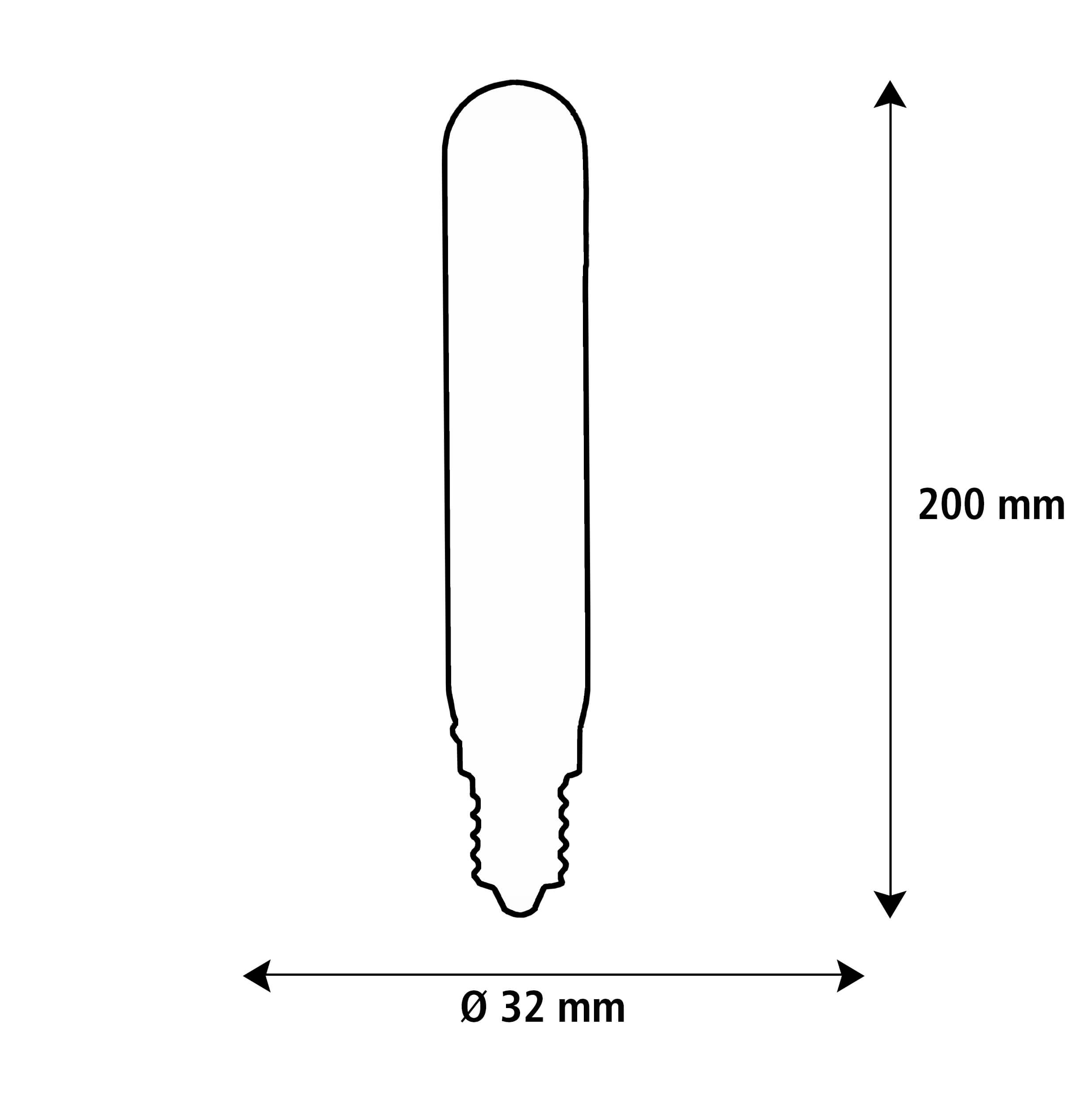 Größenschema Tube: Durchmesser 32 mm, Höhe 200 mm