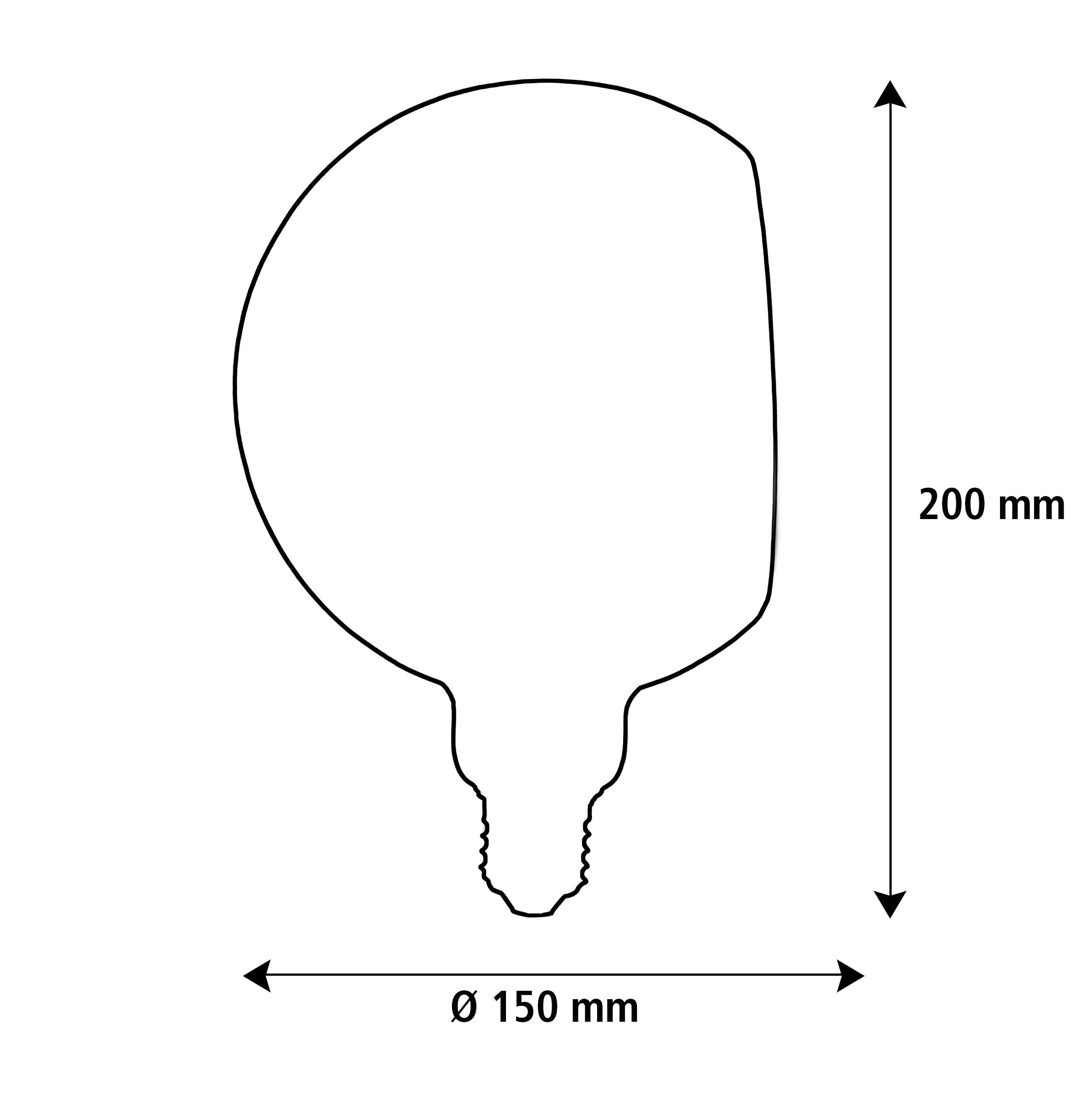 Größenschema Globe: Durchmesser 150 mm, Höhe 200 mm