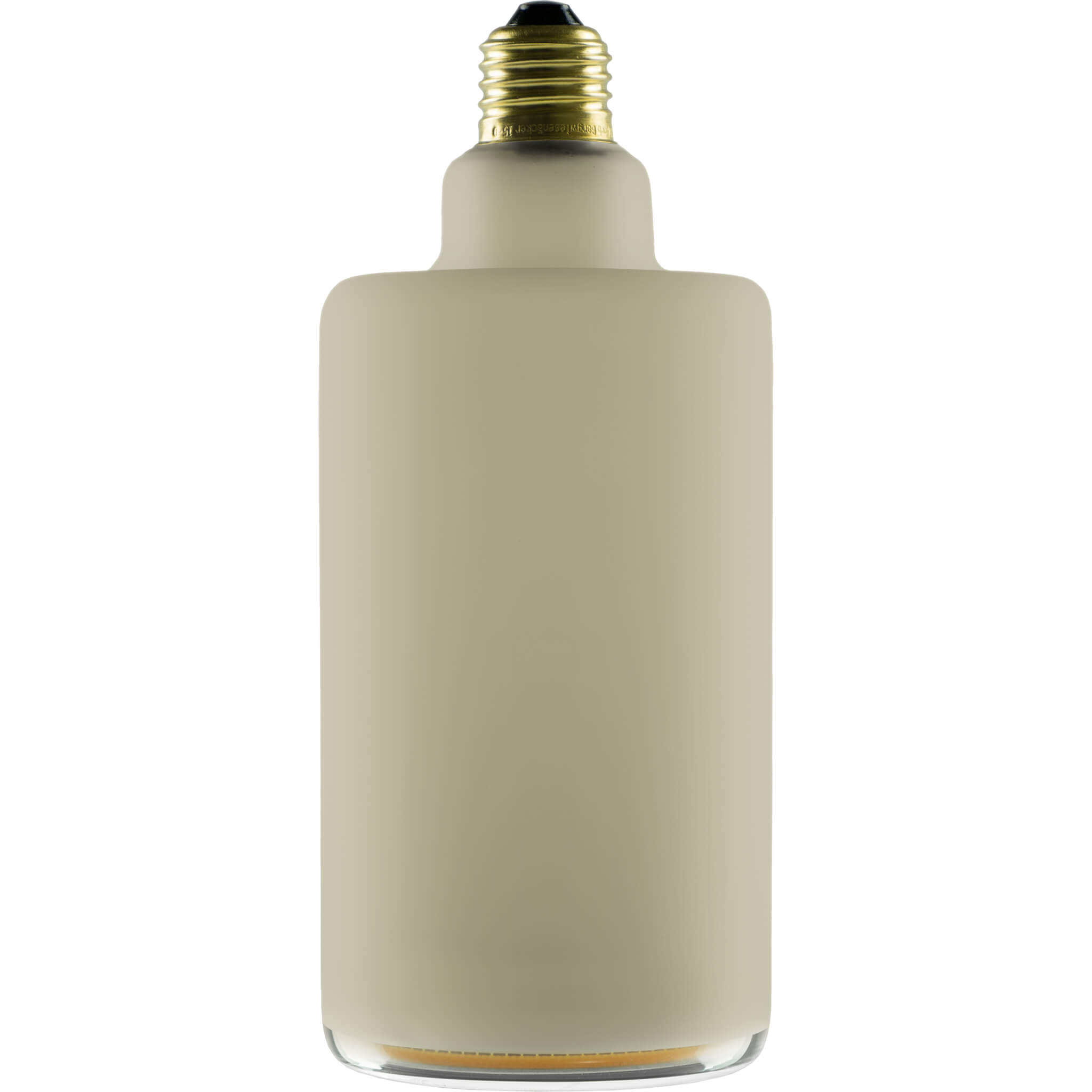 Product image, Floating Line, cylinder-shaped light bulb, frosted smokey-grey glass body with a diameter of 90 mm and an opening at the bottom, E27 base, off stateff