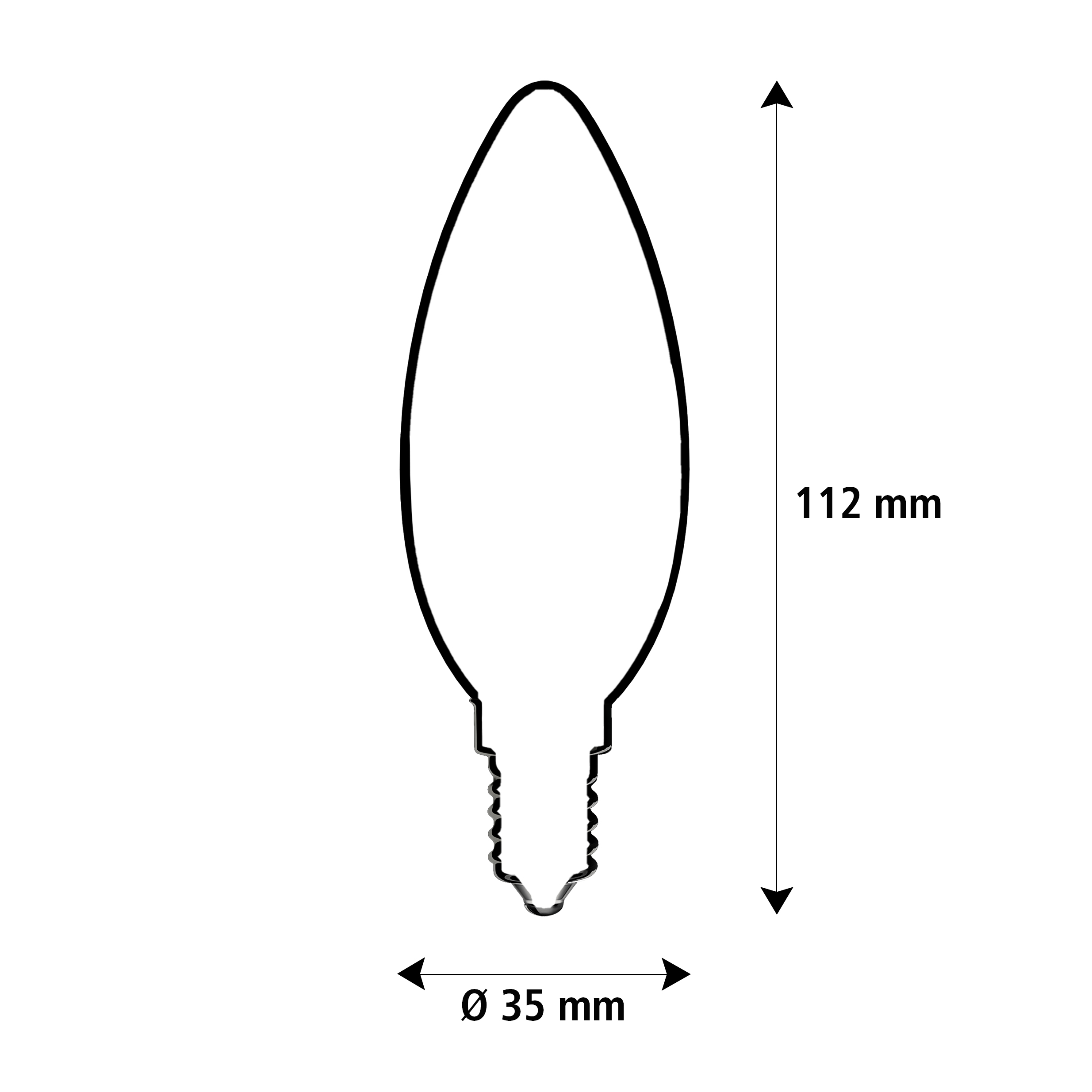 Größenschema Kerze: Durchmesser 35 mm, Höhe 112 mm