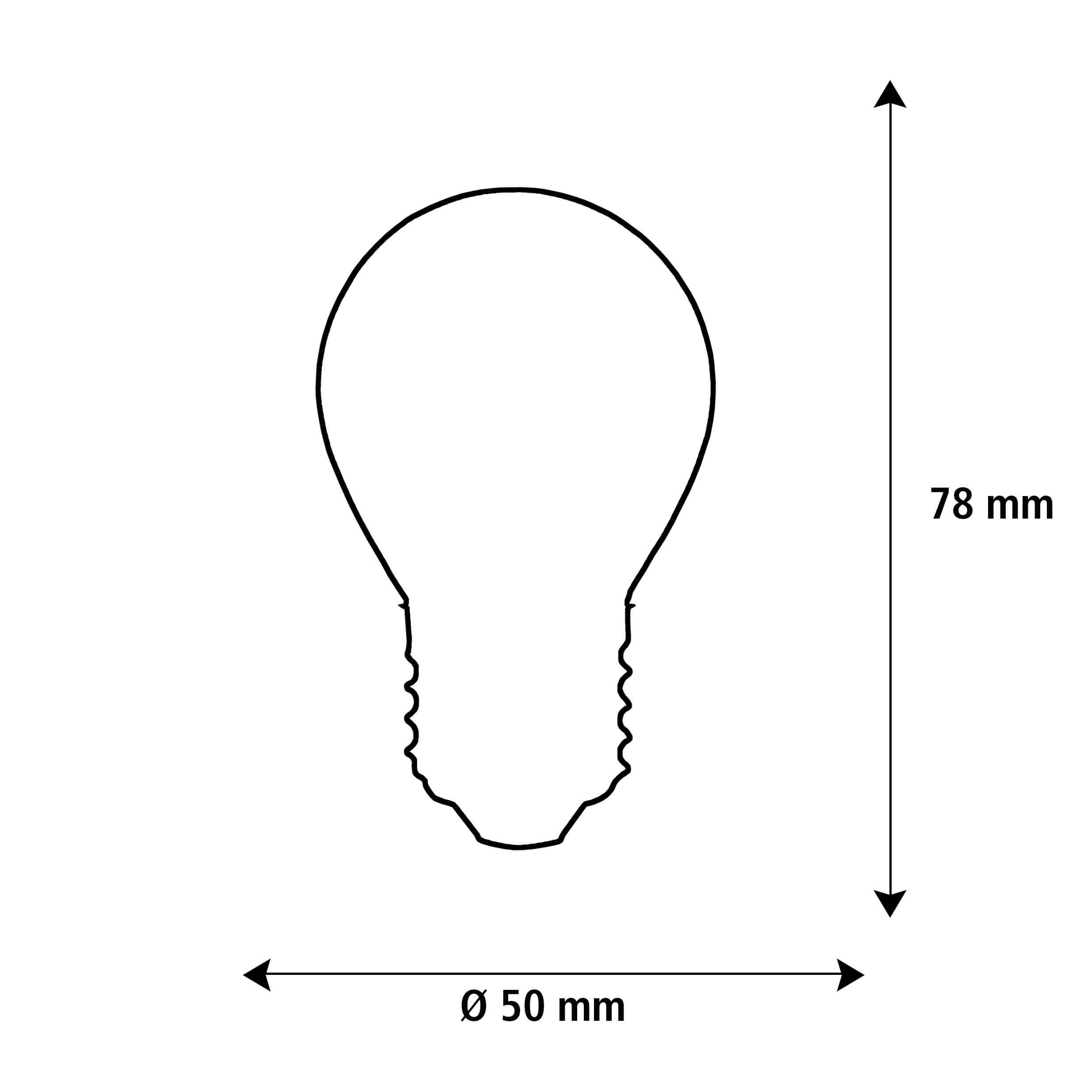 Größenschema Golf Ball: Durchmesser 50 mm, Höhe 78 mm